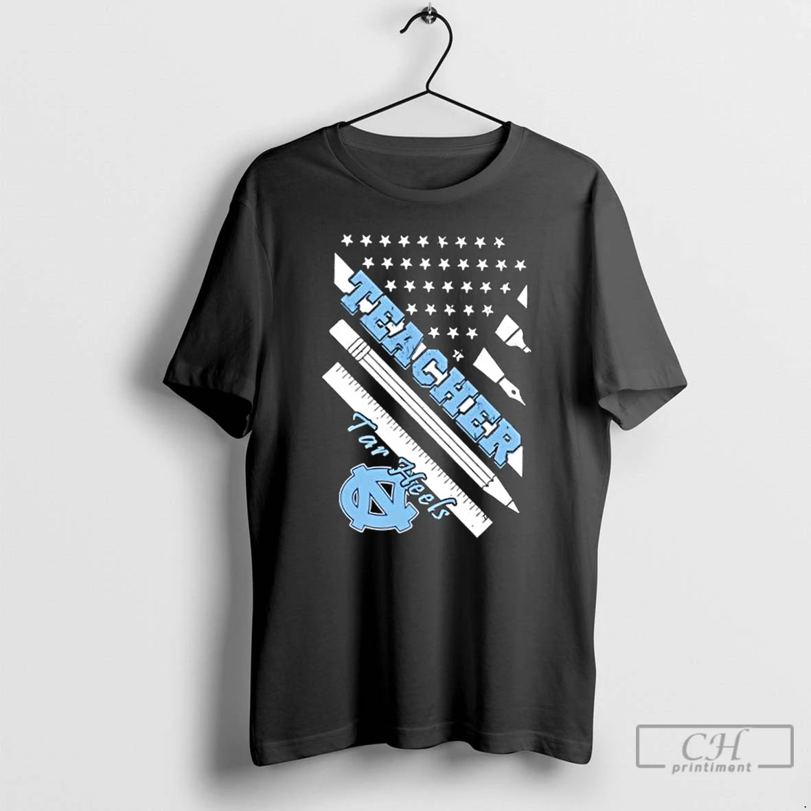 Premium North Carolina Tar Heels X Teacher American Flag T-Shirts, Hoodie, Sweatshirt | DripVista.com