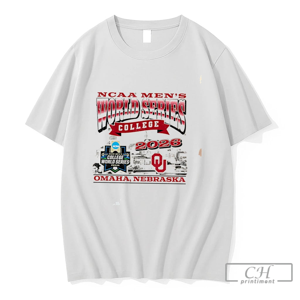 Premium Oklahoma Baseball 2026 Mens College World Series Skyline Tee