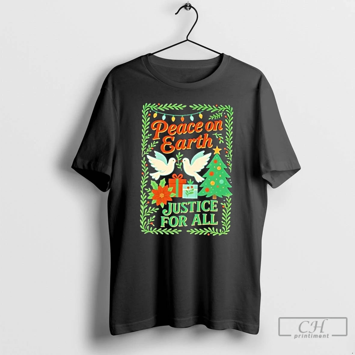 Premium Peace On Earth Justice For All Doves Bird And Christmas Tree T Shirts Sweater Hoodie, Sweatshirt | DripVista.com