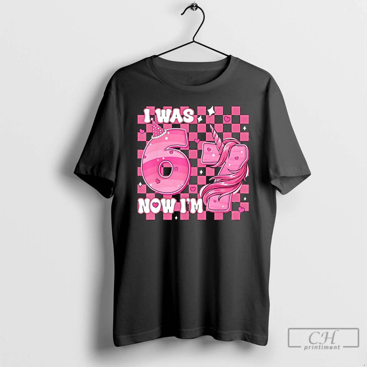 Premium Pink Checkered I Was 6 Now Im 7 Birthday 7 Years Old Bday T-Shirts, Hoodie, Sweatshirt | DripVista.com