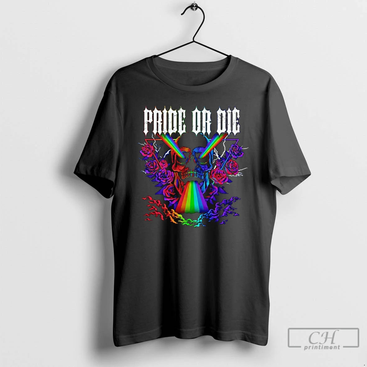 Premium Pride Or Die Skull Rainbow Graphic T-Shirts, Hoodie, Sweatshirt | DripVista.com