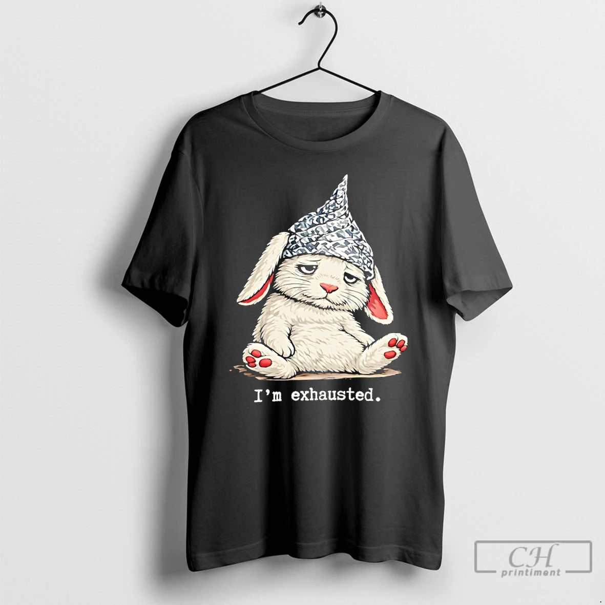 Premium Rabbit With Tin Foil Hat Im Exhausted T-Shirts, Hoodie, Sweatshirt | DripVista.com