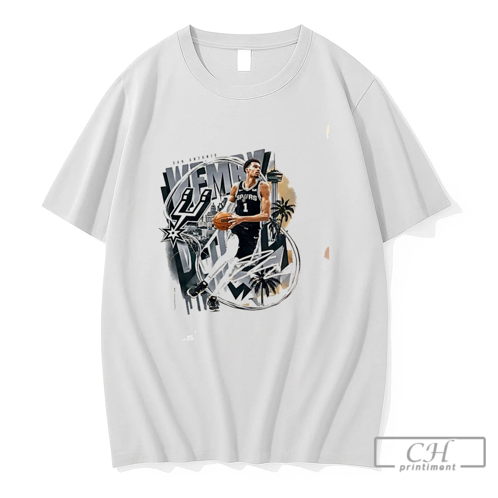 Premium San Antonio Spurs Wemby Victor Wembanyama Skyline Background Tee