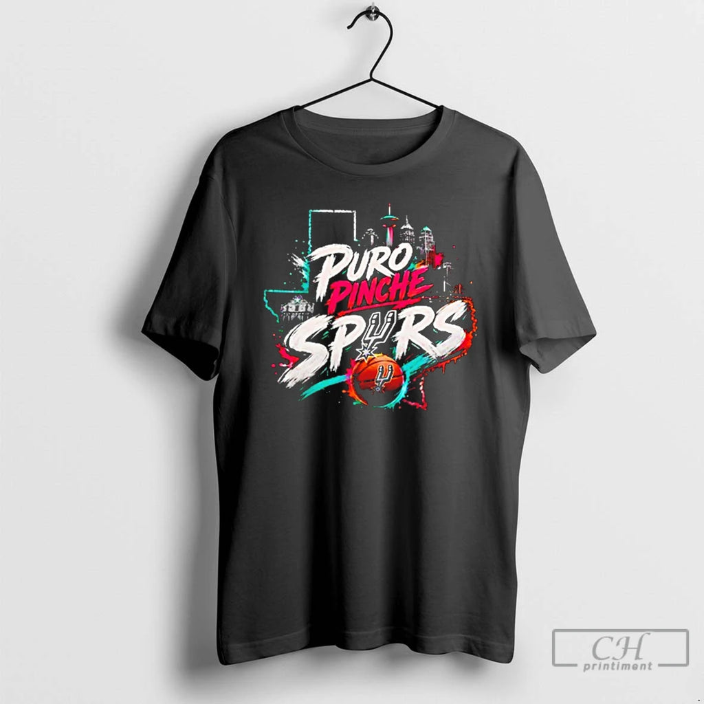 Premium San Antonio Basketball Team Puro Pinche Spurs Texas Alamo Skyline Jersey Cotton T Shirts