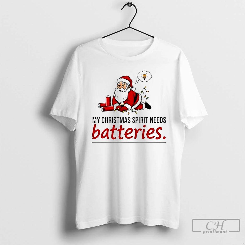Premium Santa My Christmas Spirit Needs Batteries T-Shirts, Hoodie, Sweatshirt | DripVista.com