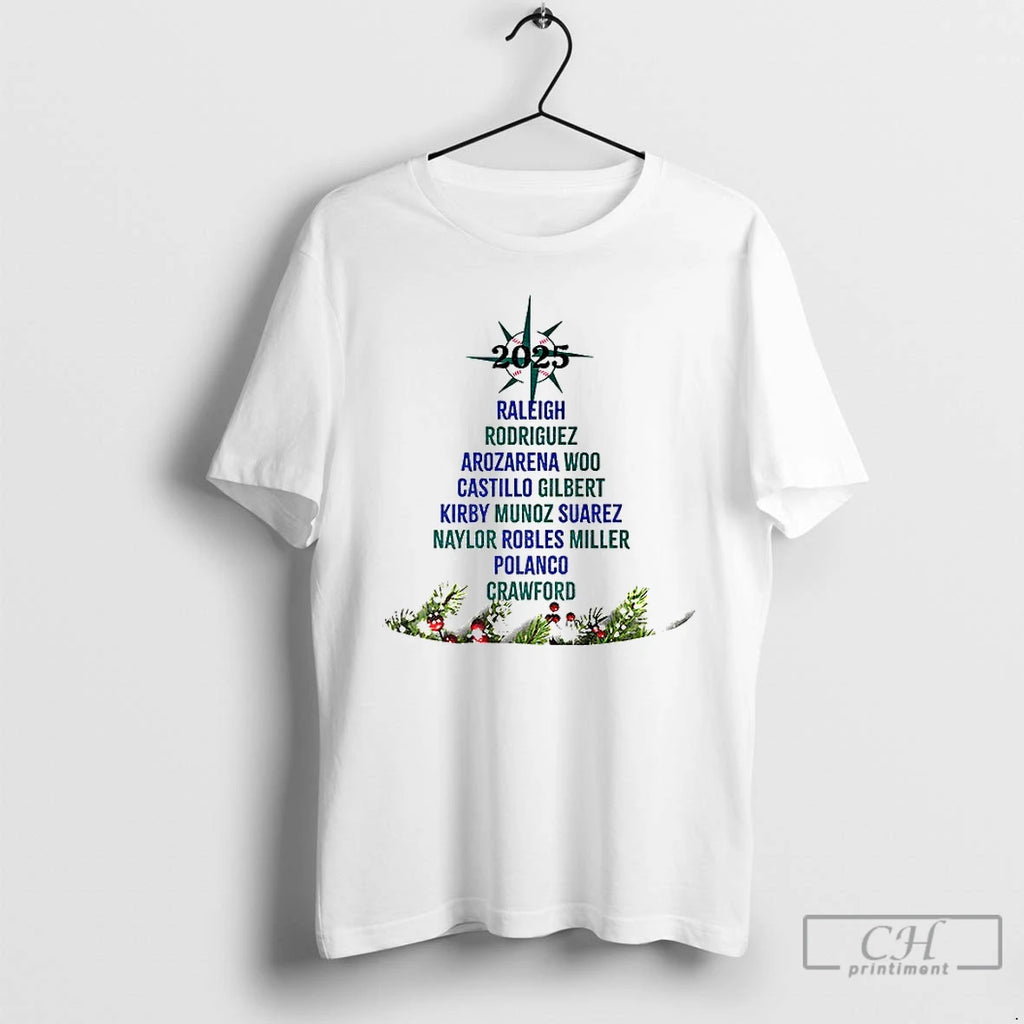 Premium Seattle Mariners Player Tree 2025 Christmas T-Shirts, Hoodie, Sweatshirt | DripVista.com