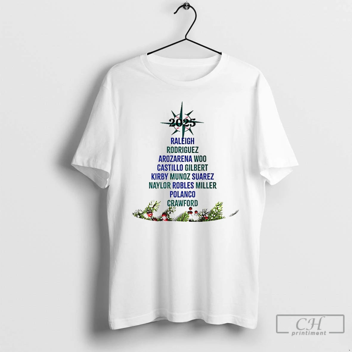 Premium Seattle Mariners Player Tree 2025 Christmas T-Shirts, Hoodie, Sweatshirt | DripVista.com