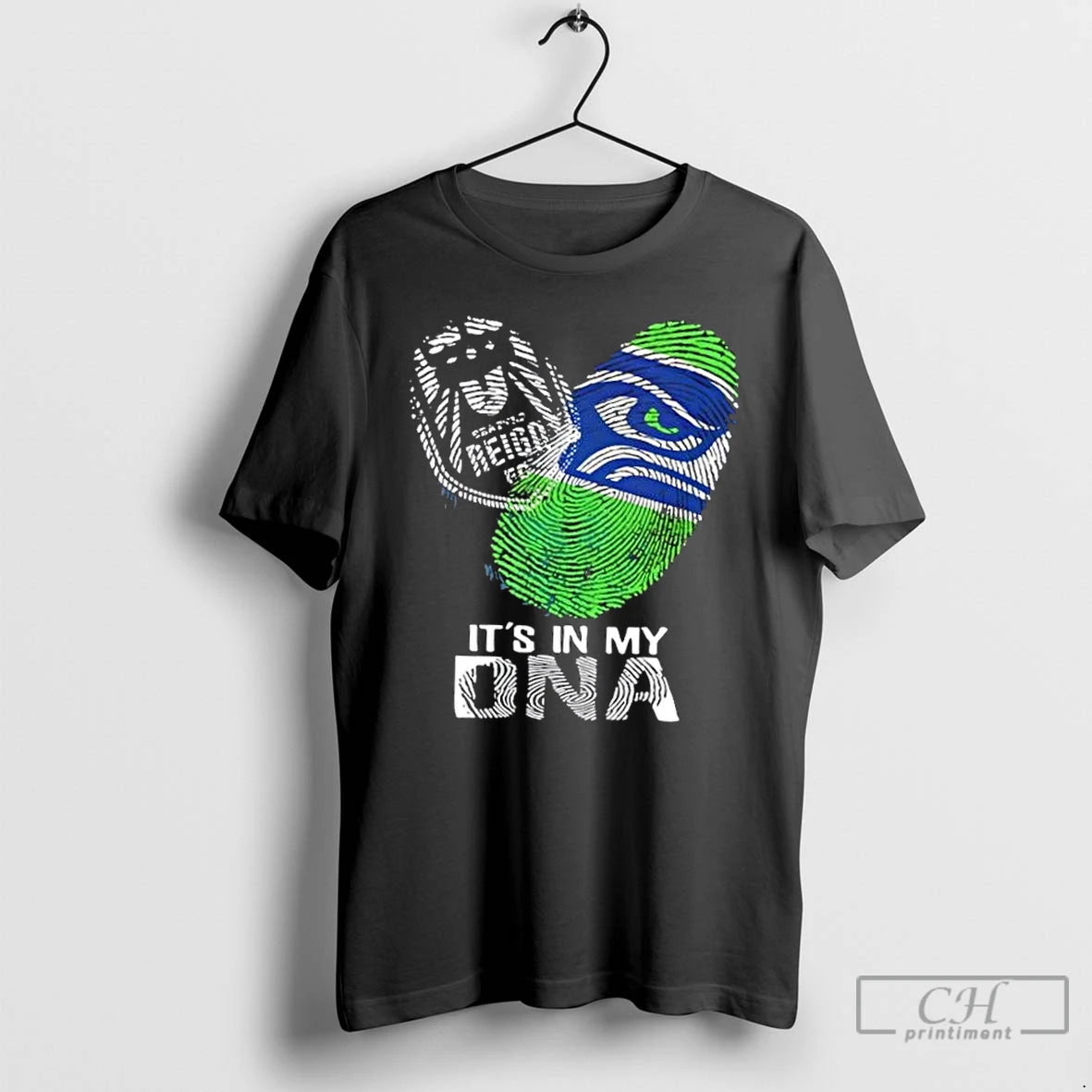 Premium Seattle Sports Reign Fc X Seahawks Its In My Dna Fingerprint Heart T Shirts Hoodie, Sweatshirt | DripVista.com