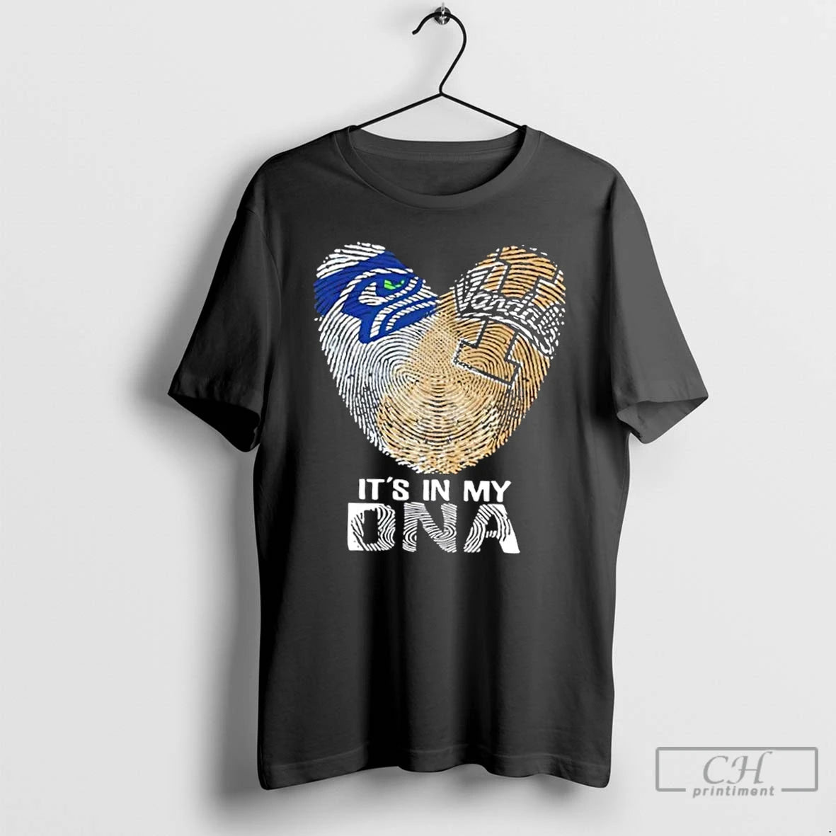 Premium Seattle Sports Seahawks X Idaho Vandals Its In My Dna Fingerprint Heart T Shirts Hoodie, Sweatshirt | DripVista.com