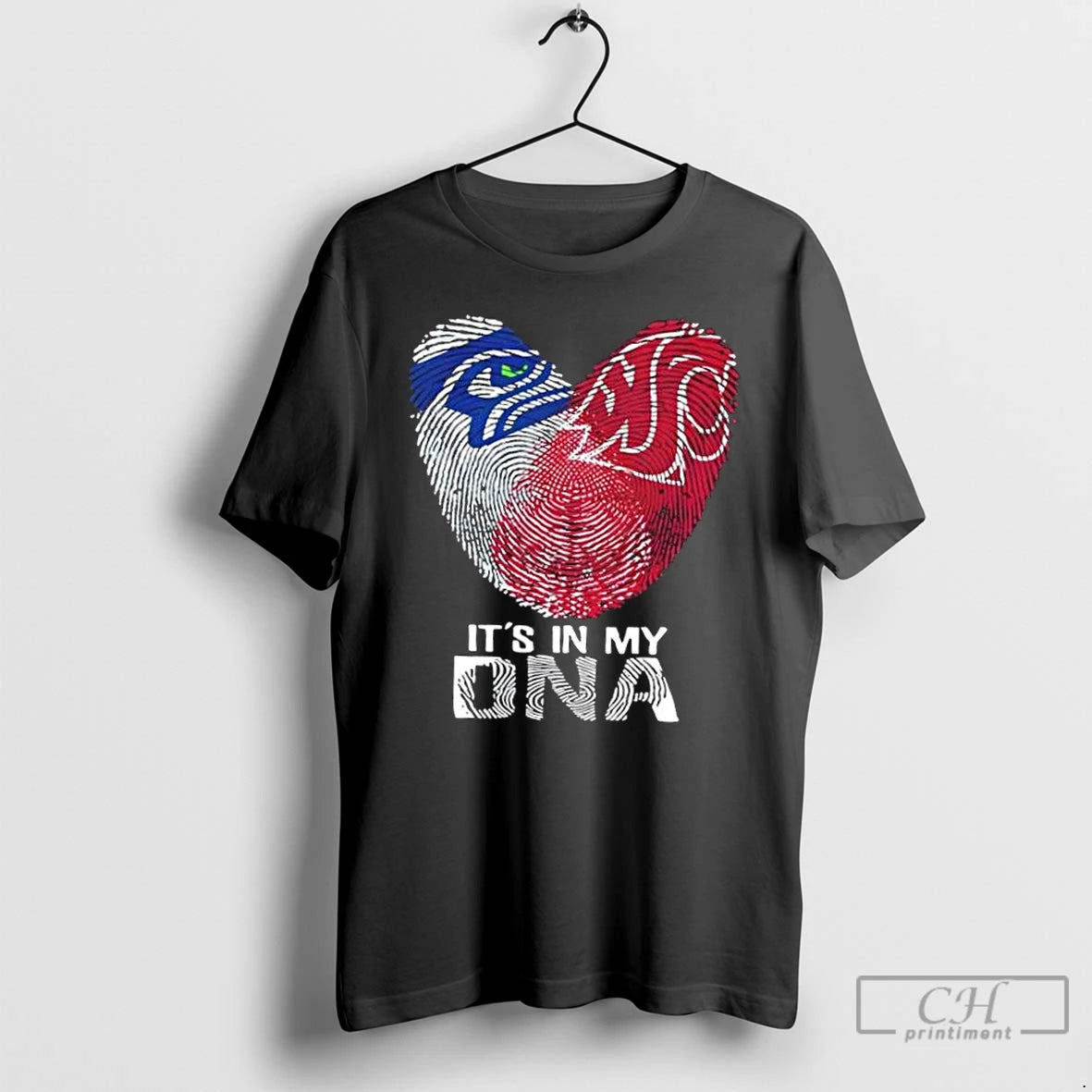 Premium Seattle Sports Seahawks X Washington State Cougars Its In My Dna Fingerprint Heart T-Shirts, Hoodie, Sweatshirt
