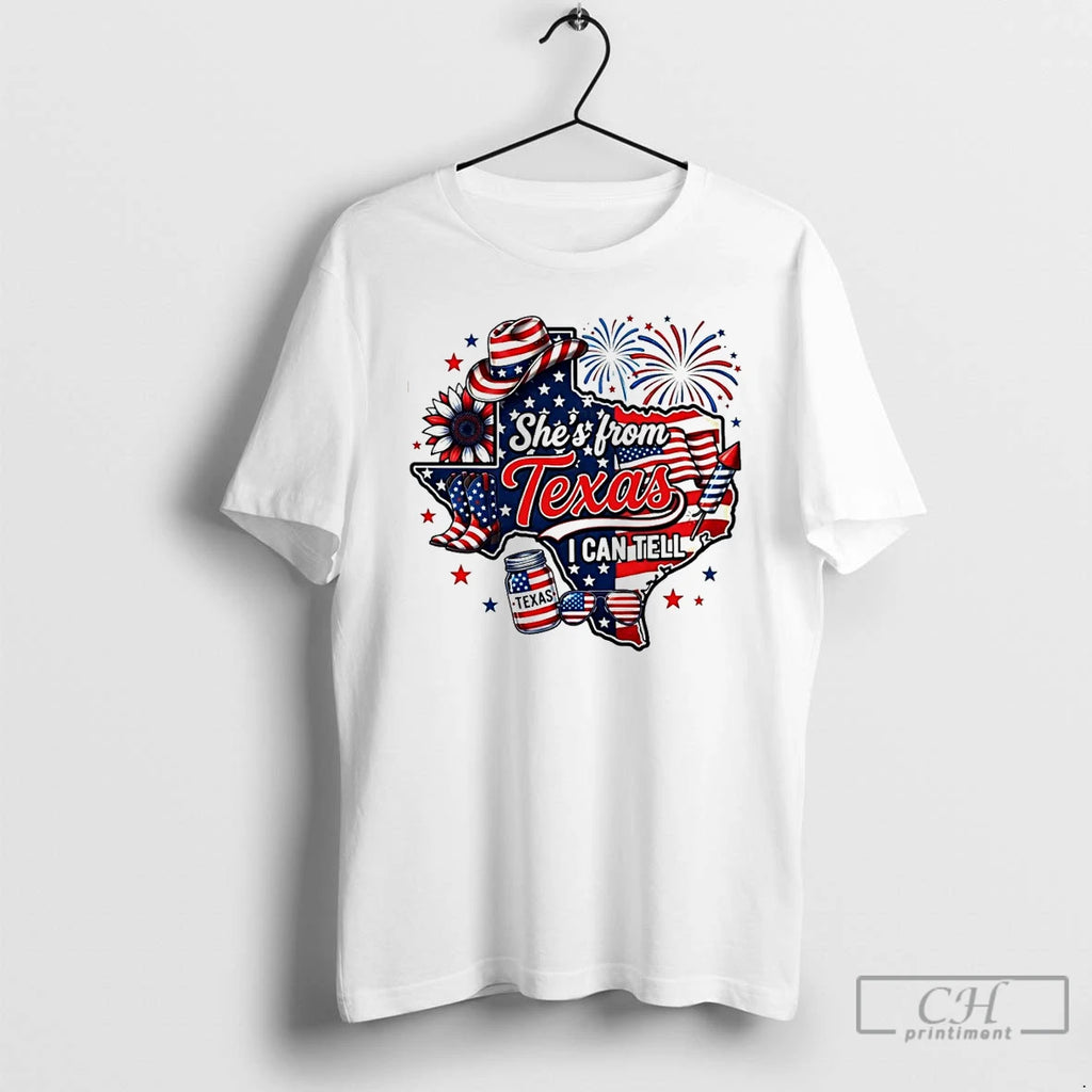 Premium Shes From Texas Map Sunflower Cowboy Firework Flag Sunglasses 4th Of July T Shirts