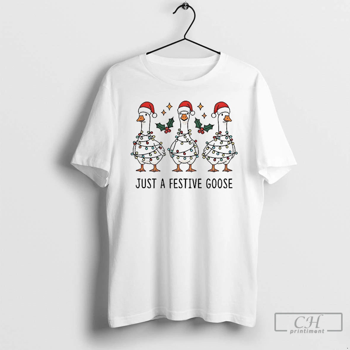Premium Silly Goose Santa Hat Just A Festive Goose Merry Christmas T-Shirts, Hoodie, Sweatshirt | DripVista.com