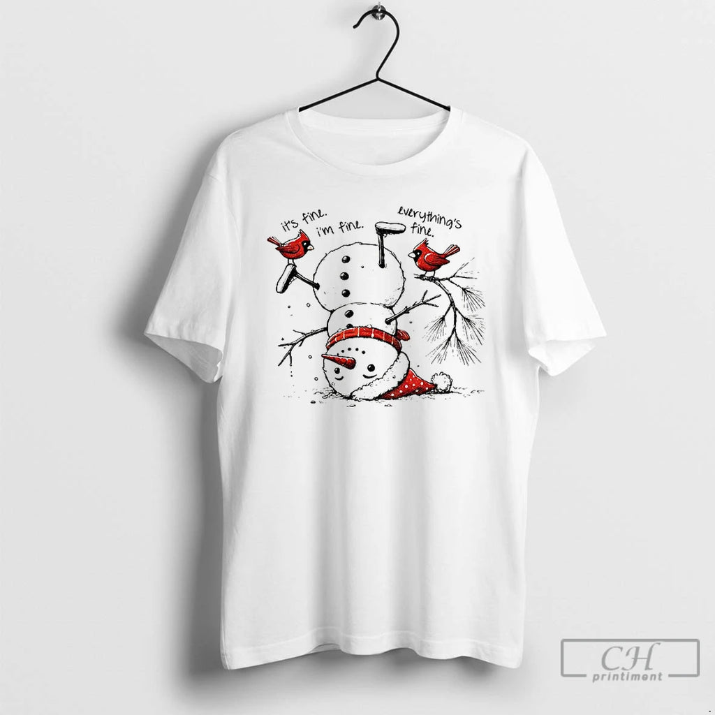 Premium Snowman Upside Down Its Fine Im Fine Everythings Fine Christmas T-Shirts, Hoodie, Sweatshirt | DripVista.com