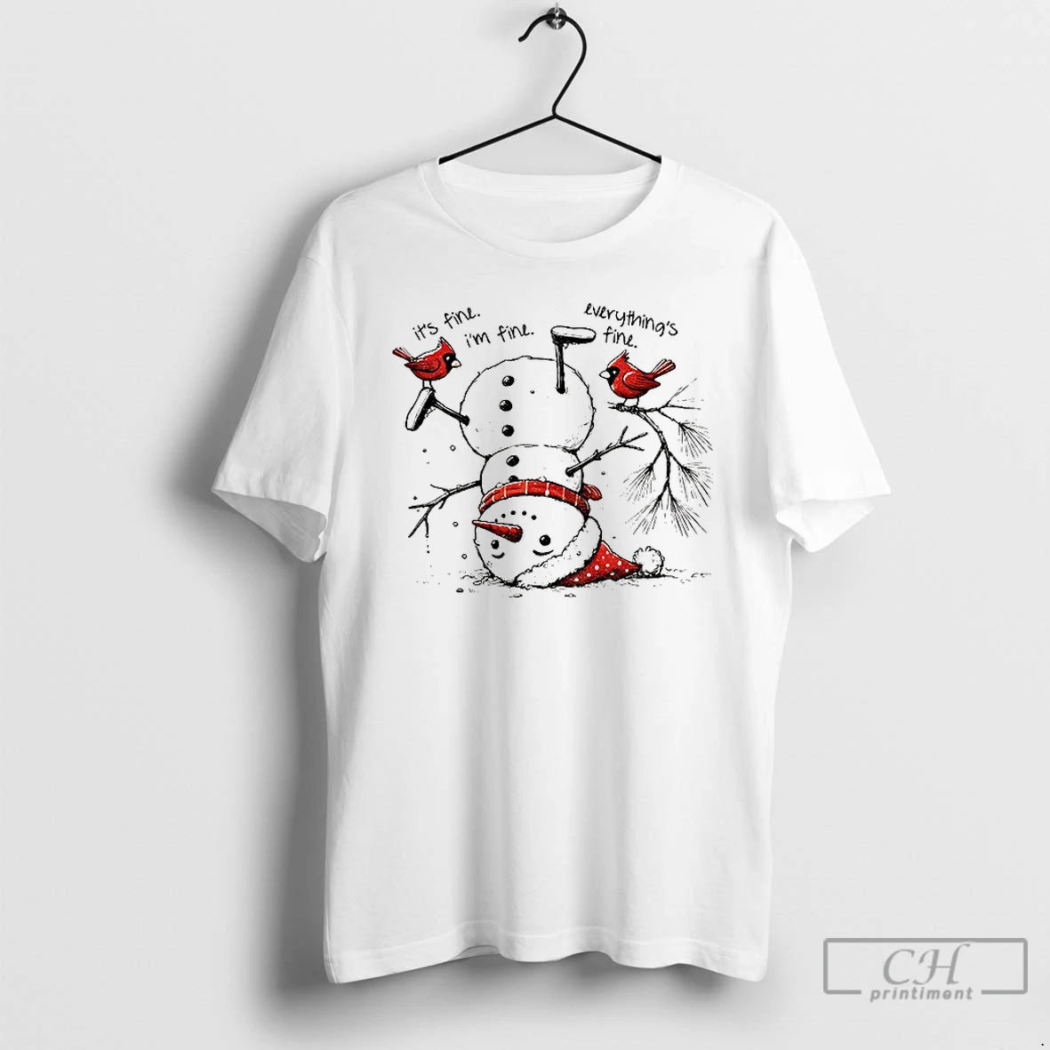 Premium Snowman Upside Down Its Fine Im Fine Everythings Fine Christmas T-Shirts, Hoodie, Sweatshirt | DripVista.com