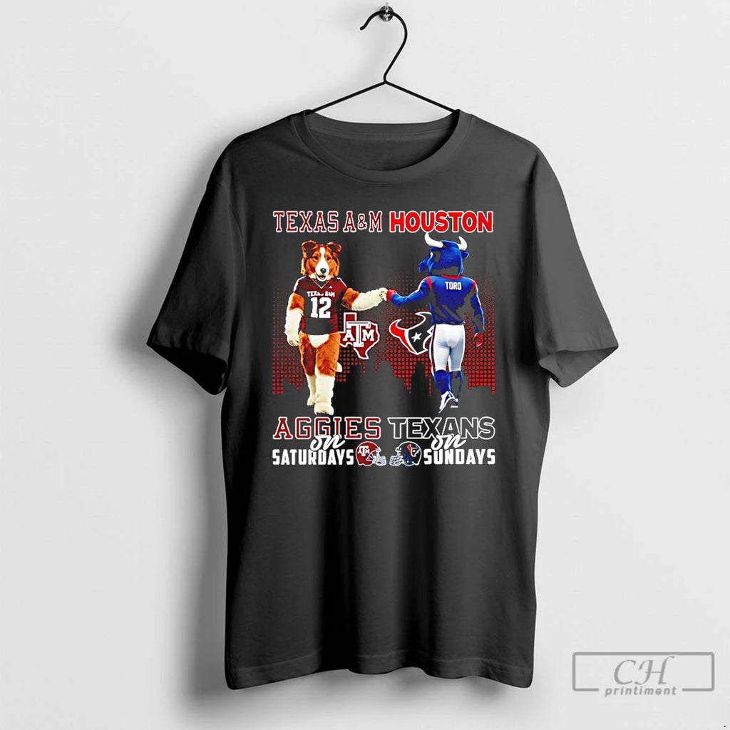 Premium Texas Am Aggies On Saturdays Vs Houston Texans On Sundays Mascot Skyline T Shirts Hoodie, Sweatshirt | DripVista.com