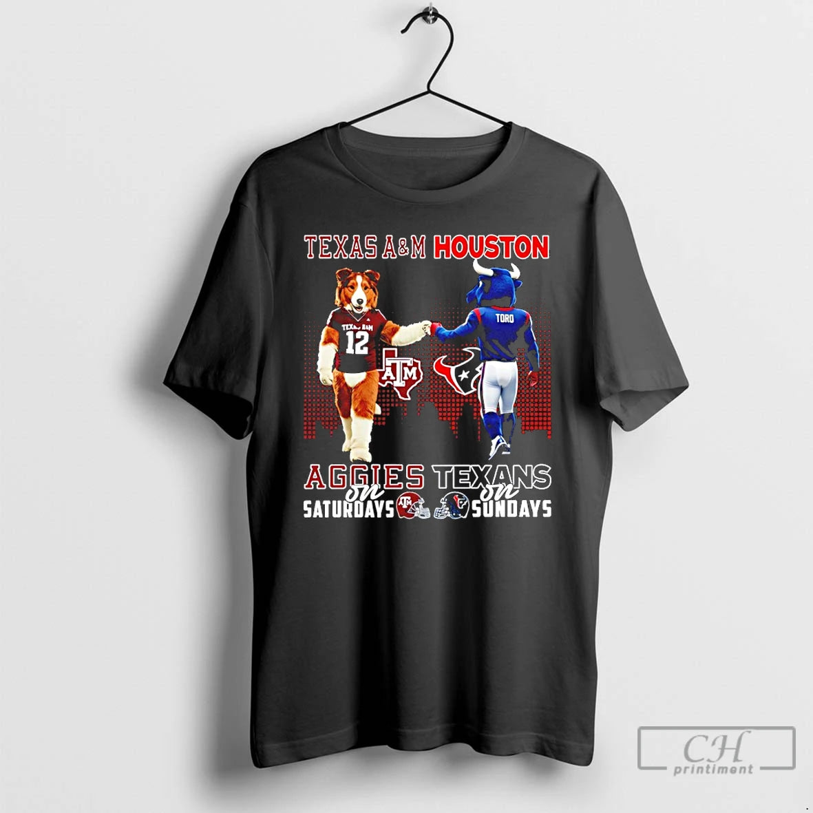 Premium Texas Am Aggies On Saturdays Vs Houston Texans On Sundays Mascot Skyline T Shirts Hoodie, Sweatshirt | DripVista.com