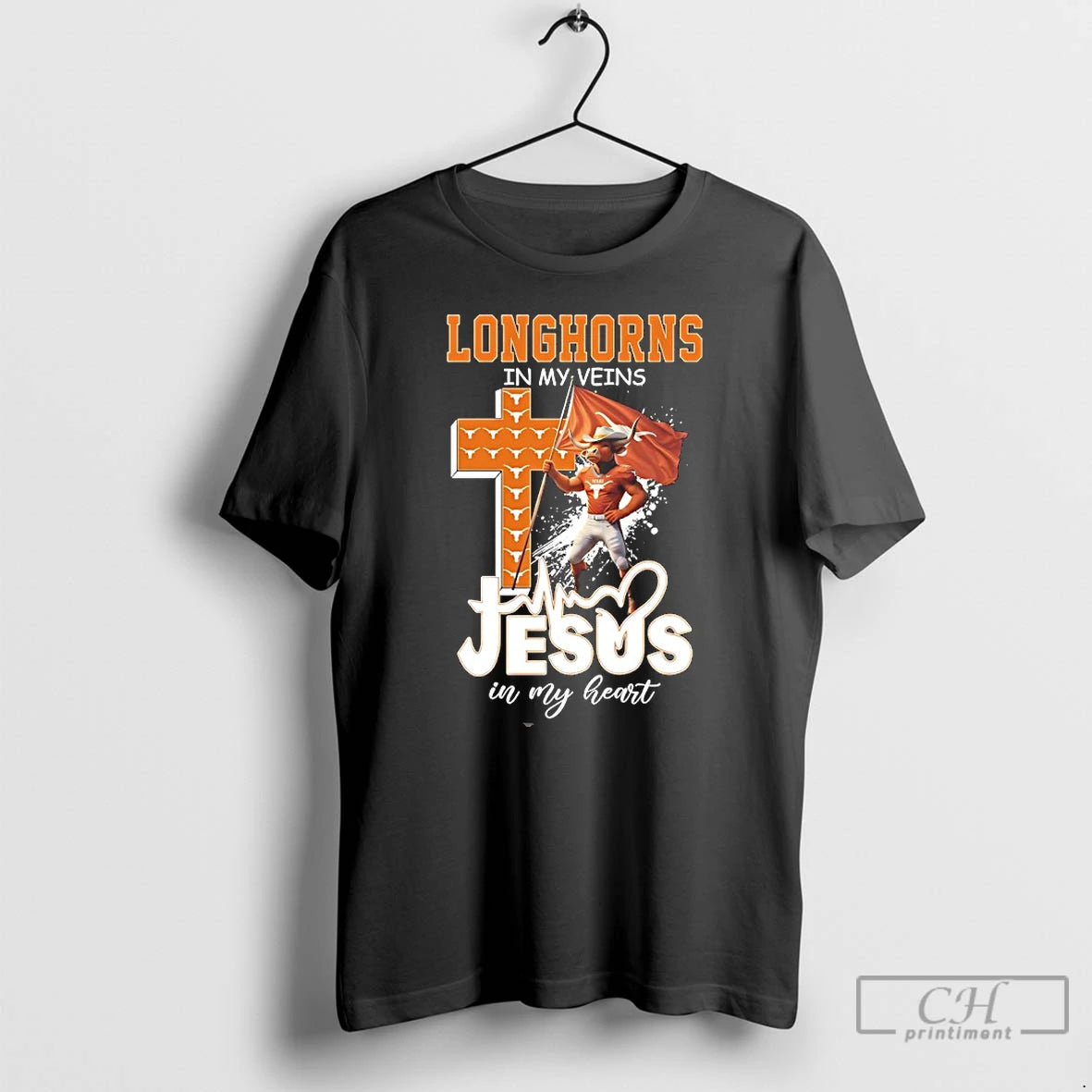 Premium Texas Longhorn Cross In My Veins Jesus In My Heart Mascot T Shirts Sweater Hoodie, Sweatshirt | DripVista.com