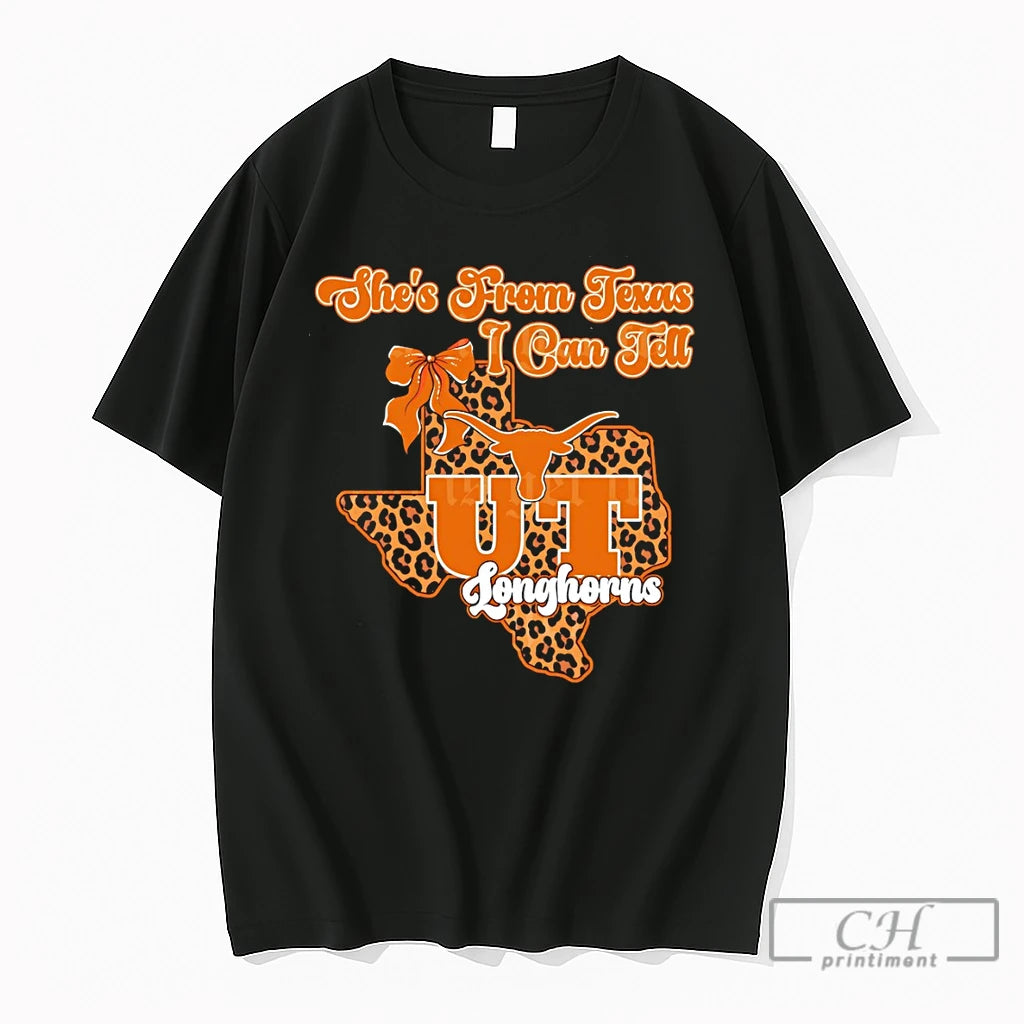 Premium Texas Longhorns Bow Shes From Texas I Can Tell Texas Map 2026 T Shirts