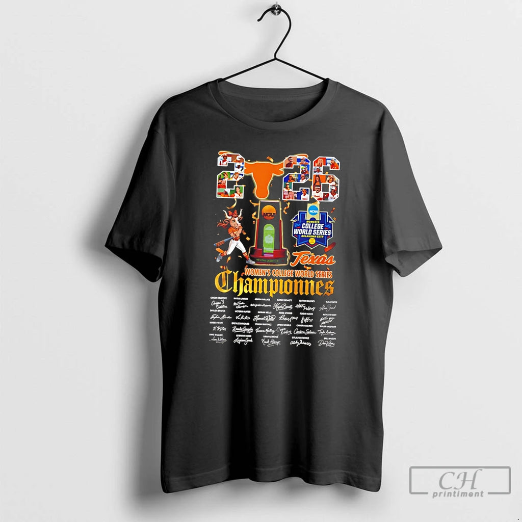 Premium Texas Womens College World Series Champions 2026 Mascot Signatures Tee