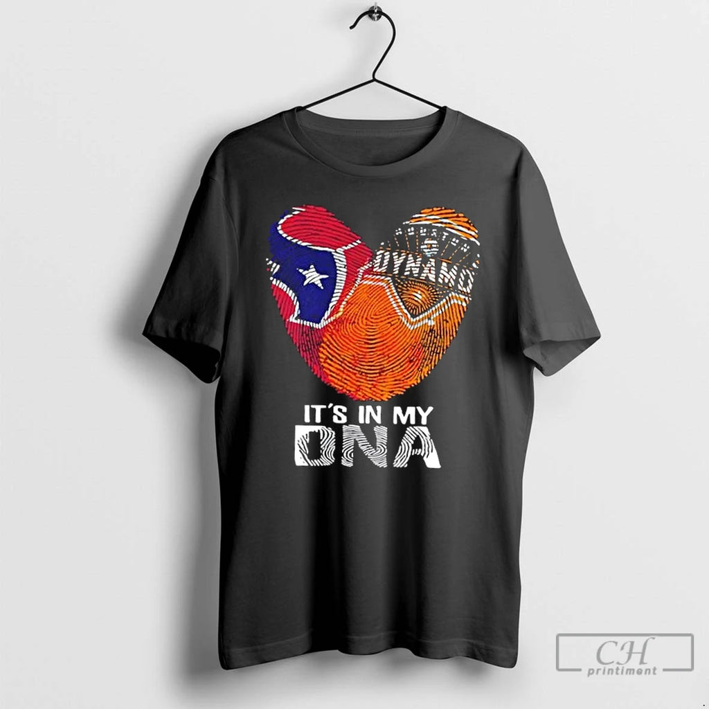 Premium Texas Sports Houston Texans X Houston Dynamo Its In My Dna Fingerprint Heart T-Shirts, Hoodie, Sweatshirt
