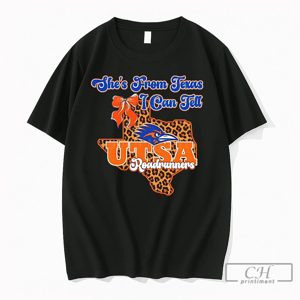 Premium Utsa Roadrunners Bow Shes From Texas I Can Tell Texas Map 2026 T Shirts