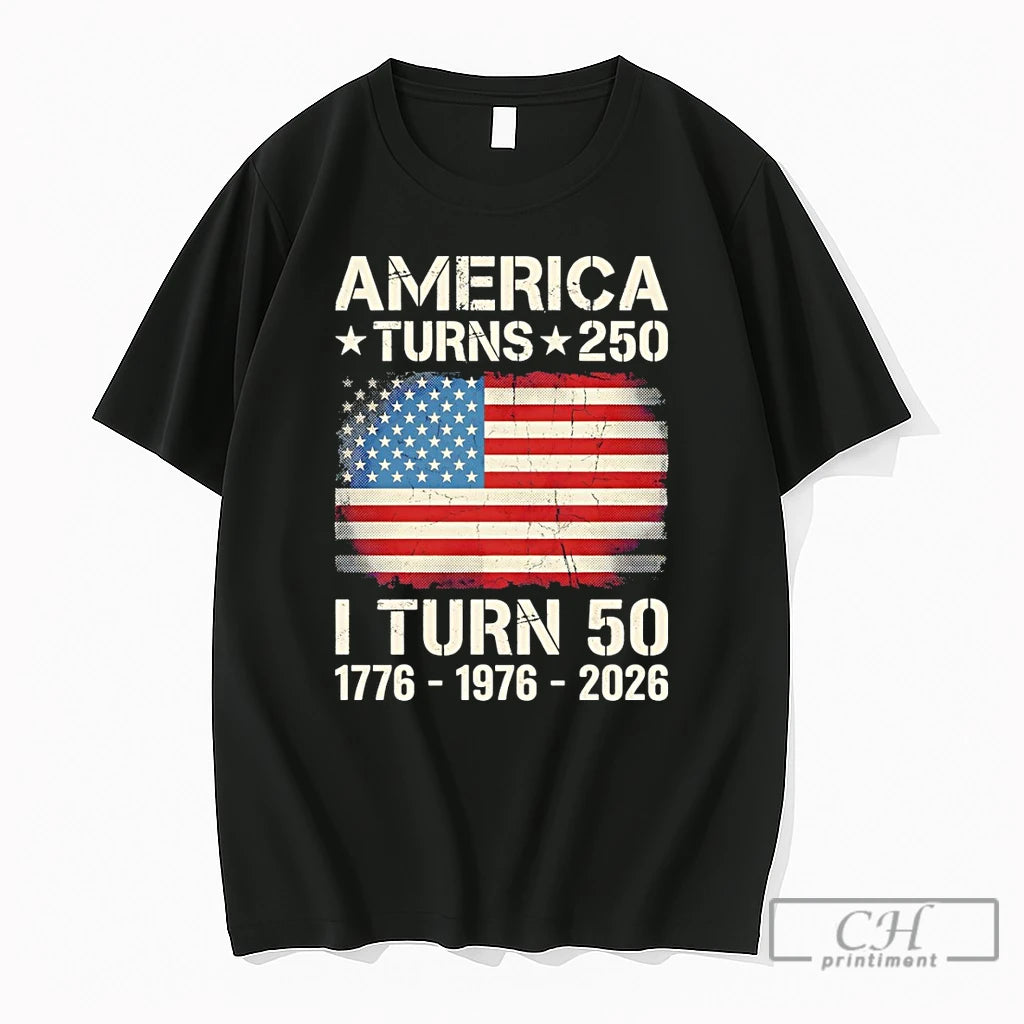 Premium United States 250th Anniversary Birthday America Turns 250 I Turn 50 Flag T Shirts