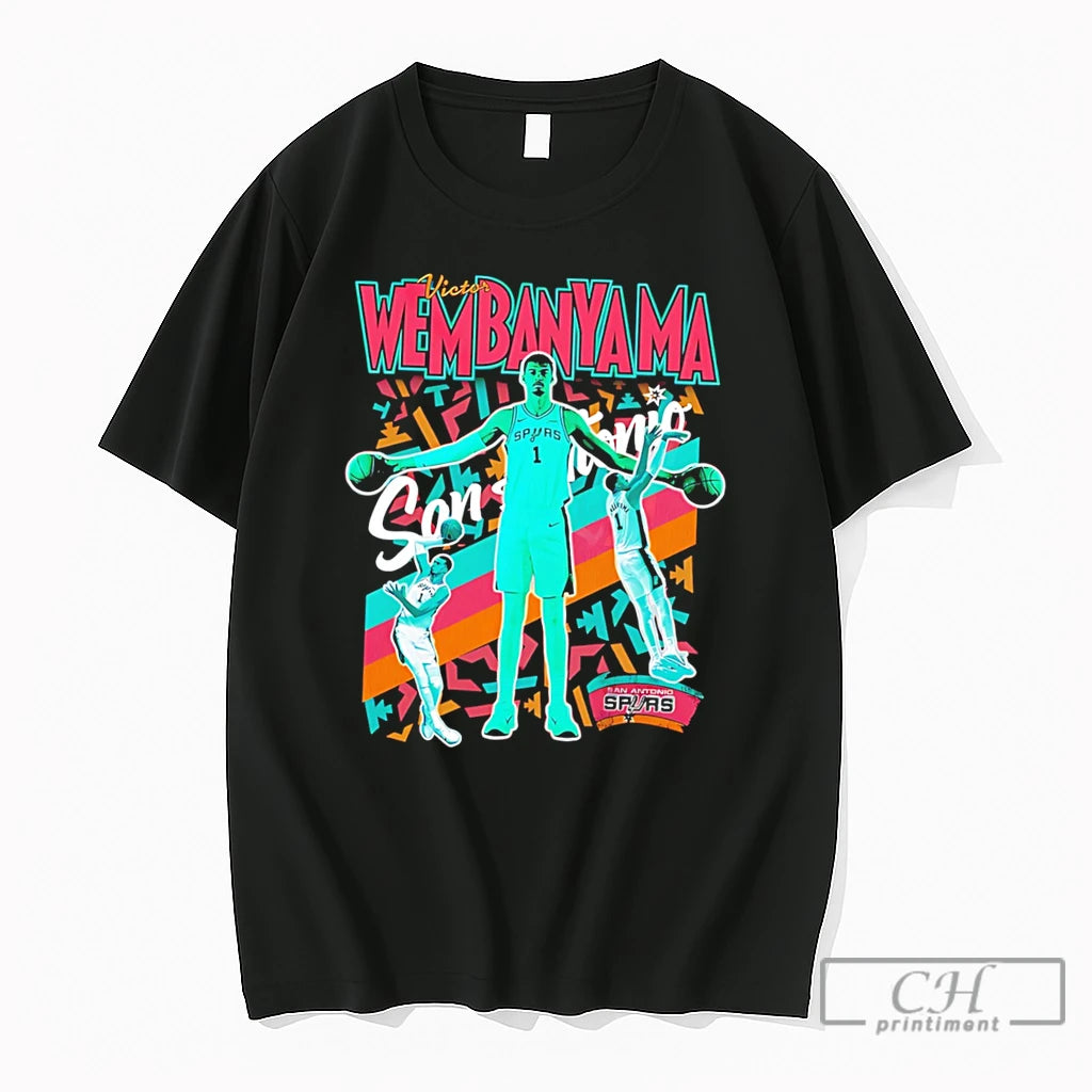 Premium Victor Wembanyama San Antonio Spurs Coloful Retro Style Tee