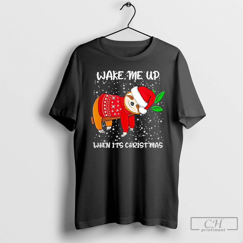 Premium Wake Me Up When Its Christmas Sloth T-Shirts, Hoodie, Sweatshirt | DripVista.com