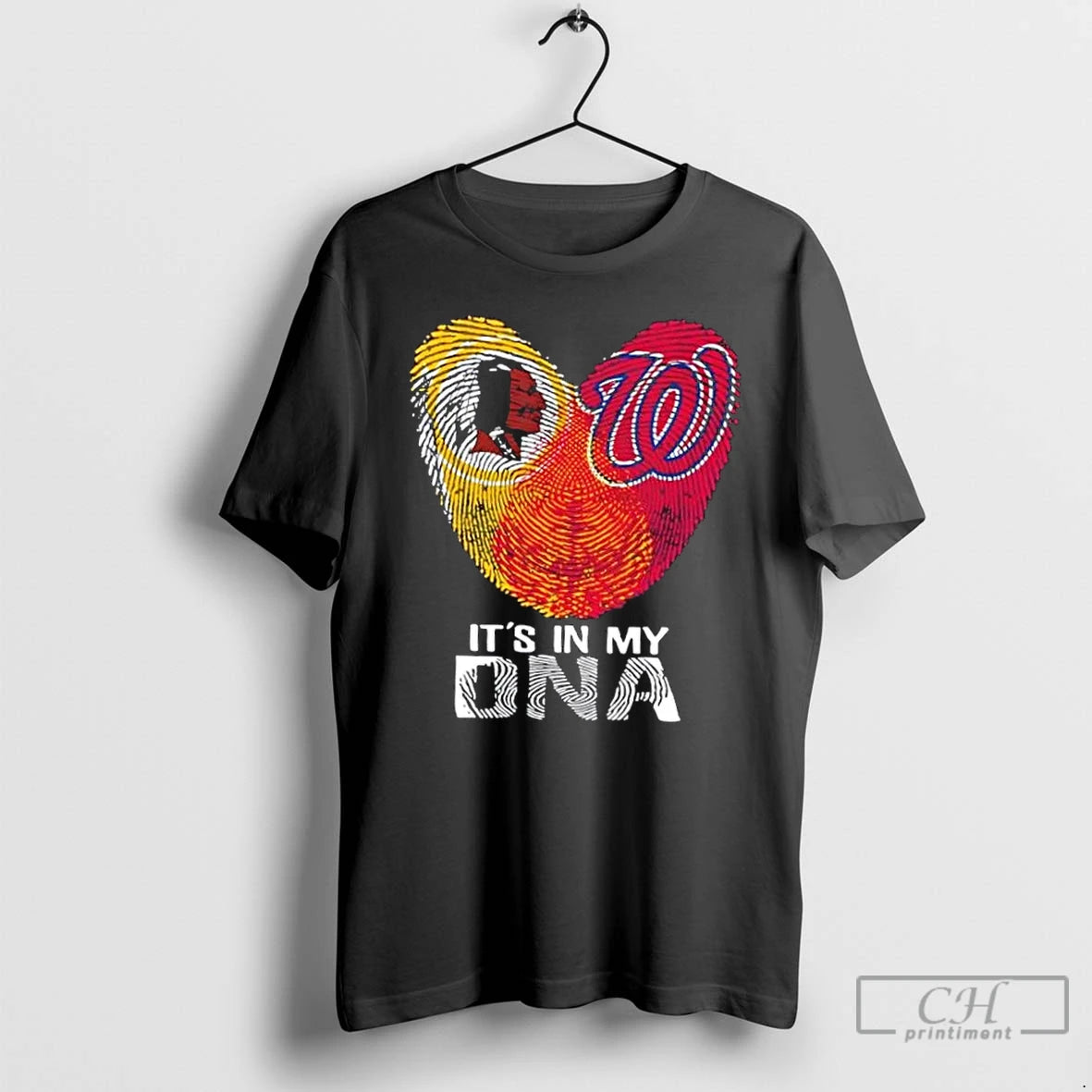 Premium Washington Sports Redskins X Nationals Its In My Dna Fingerprint Heart T Shirts Sweater Hoodie, Sweatshirt