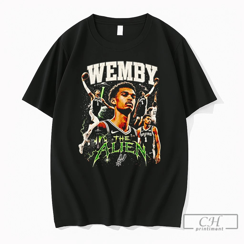 Premium Wemby The Alien Victor Wembanyama San Antonio Spurs Basketball Nba 2026 Graphic T Shirts