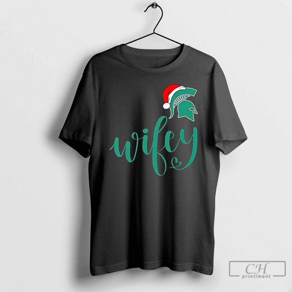 Premium Wifey Michigan State Spartans Santa Hat Merry Christmas T-Shirts, Hoodie, Sweatshirt | DripVista.com