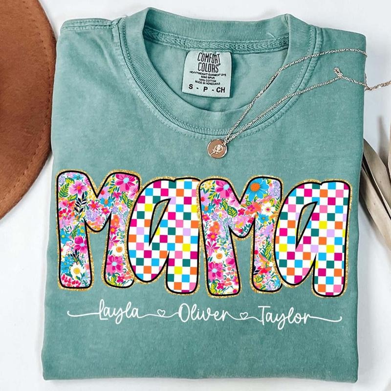 Preppy Mama Floral Glitter Mama Shirt, Gift for Mom Retro Boho Floral Mama Preppy Mama Design, Checkered Sublimation...