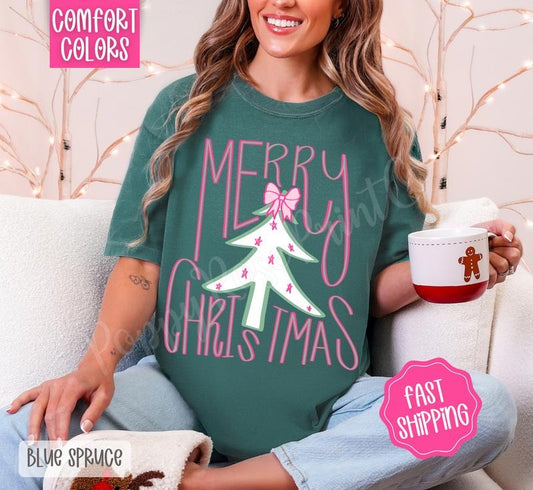 Preppy Merry Christmas Comfort Colors, Trendy Women's Holiday Tshirt