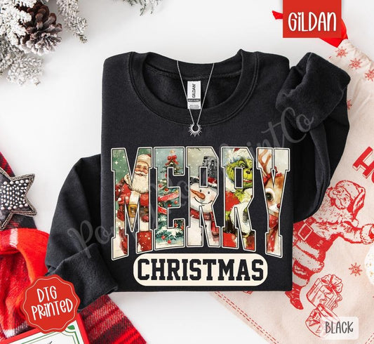 Preppy Merry Christmas Sweatshirt, Trendy Women's Holiday Crewneck style 02