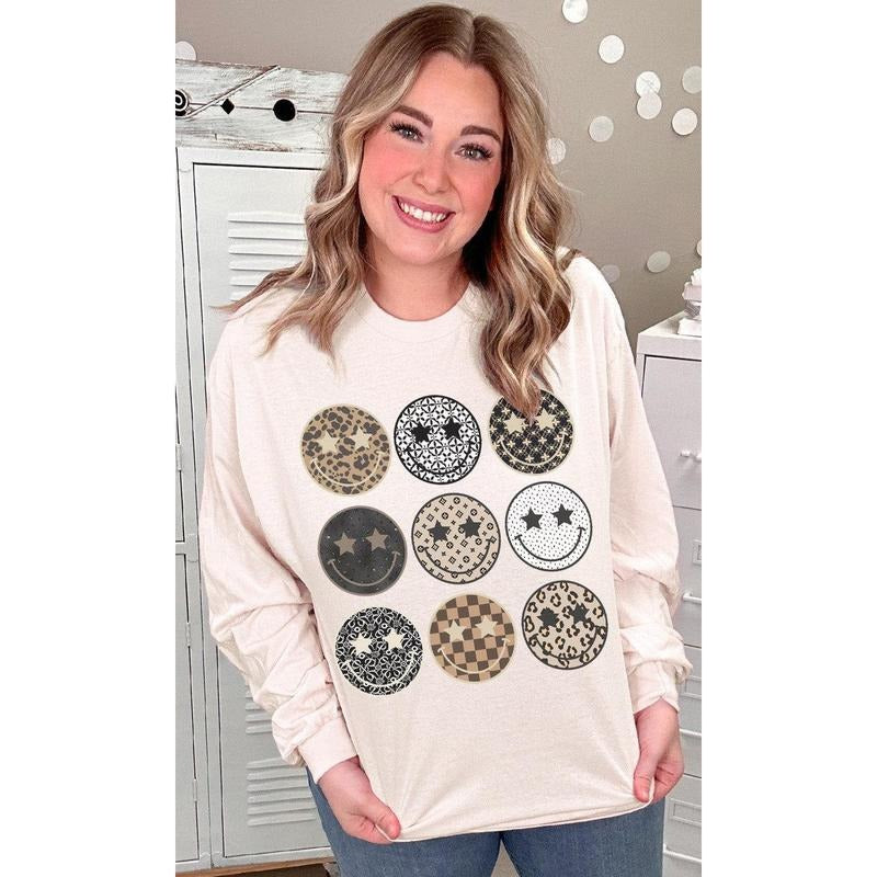 Preppy Smiley Graphic Long Sleeve T-Shirt Hoodie, Sweatshirt | DripVista.com