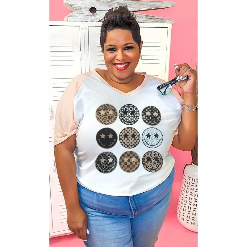 Preppy Smiley V-Neck T-Shirts, Hoodie, Sweatshirt | DripVista.com