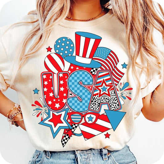 Preppy USA T-Shirt, Retro 4th of JulyShirt, USA Checkered T-Shirt, America Coquette Shirt,  1776 T-Shirt