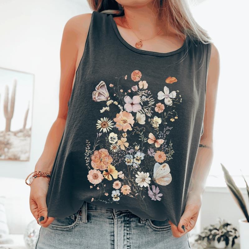 Pressed Flowers, Butterfly, Delicate, Beautiful, Nature Comfort Colors Tank Top, Women's Comfort Colors Tank Top...