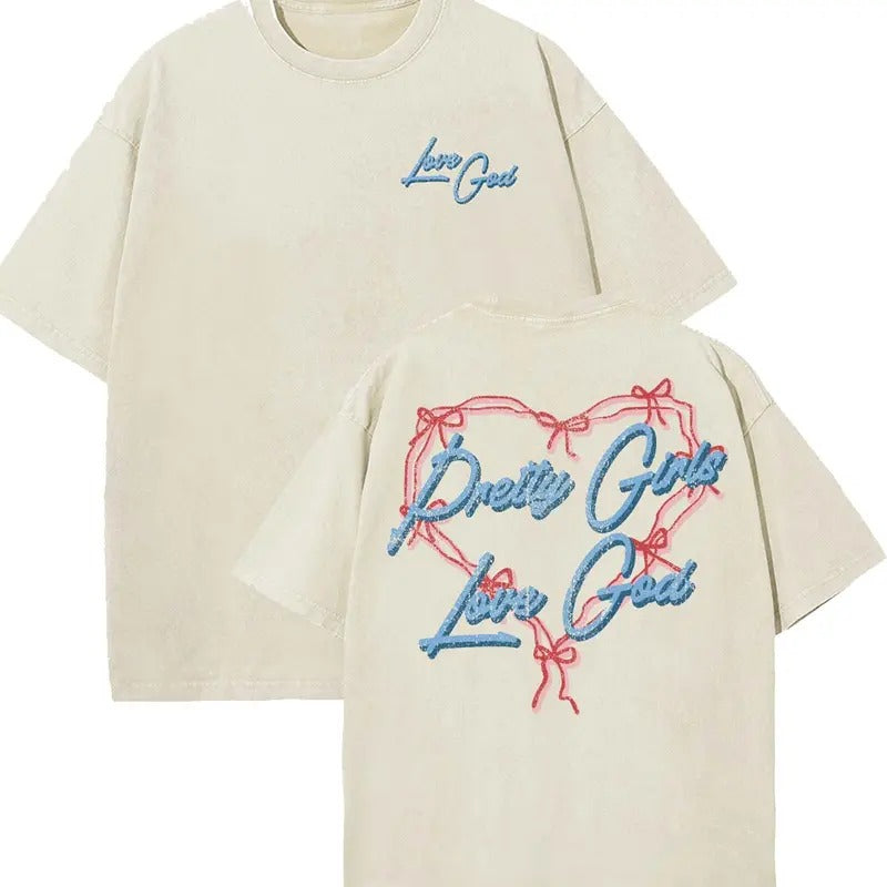 Pretty Girls Love God Unisex Washed T-Shirt, Vintage 90s Graphic Tee, Gift Top Womenswear Cottonstyle{n002}2 Hoodie,...