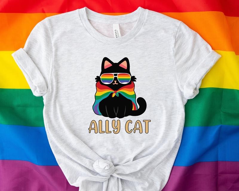 Pride Ally Cat T Shirt Hoodie Sweater Retro Rainbow Colors Cat Ally Shirt Cat Pride Shirt Funny Pride Shirt LGBTq Shirt LGBT Gifts Love Is Love T-shirt