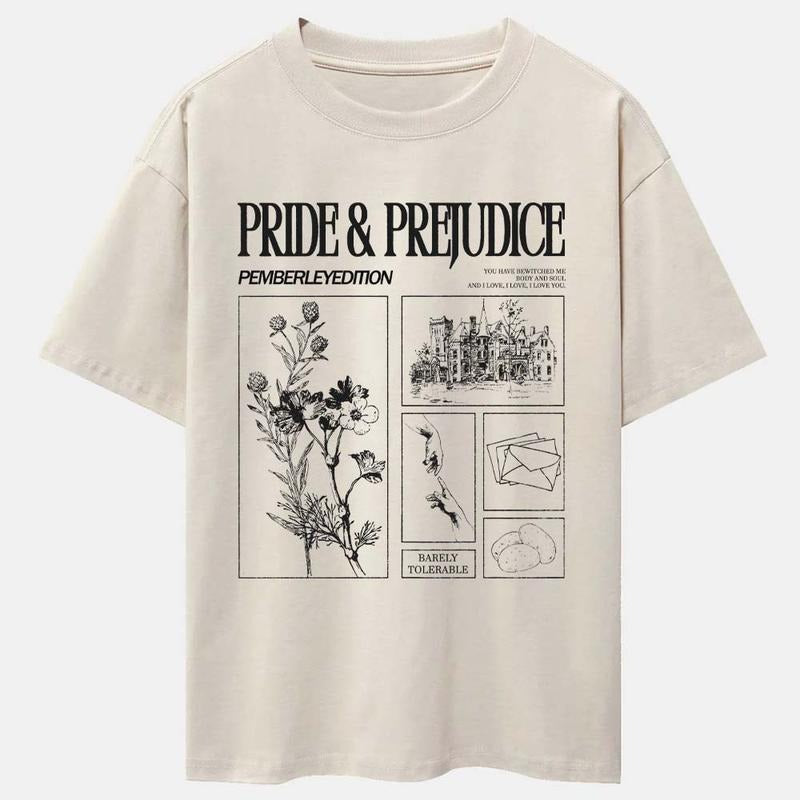 Pride and Prejudice Icons Picture Vintage T-Shirt, Pemberley Castle Romance Novels Sweatshirt, Mrs. Bennet Jane Austen Mr. Darcy Book Lovers Hoodie