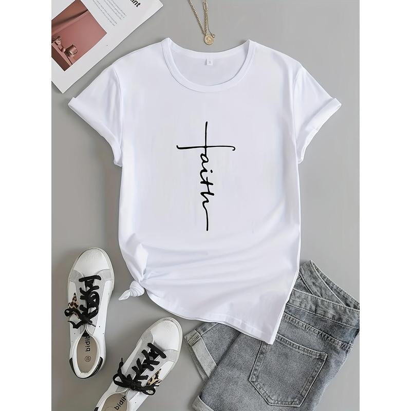 Print Crew Neck T-shirt, Casual Short Sleeve Top For Spring & Summer, Women'WB shield Clothing style 02 Hoodie, Sweatshirt