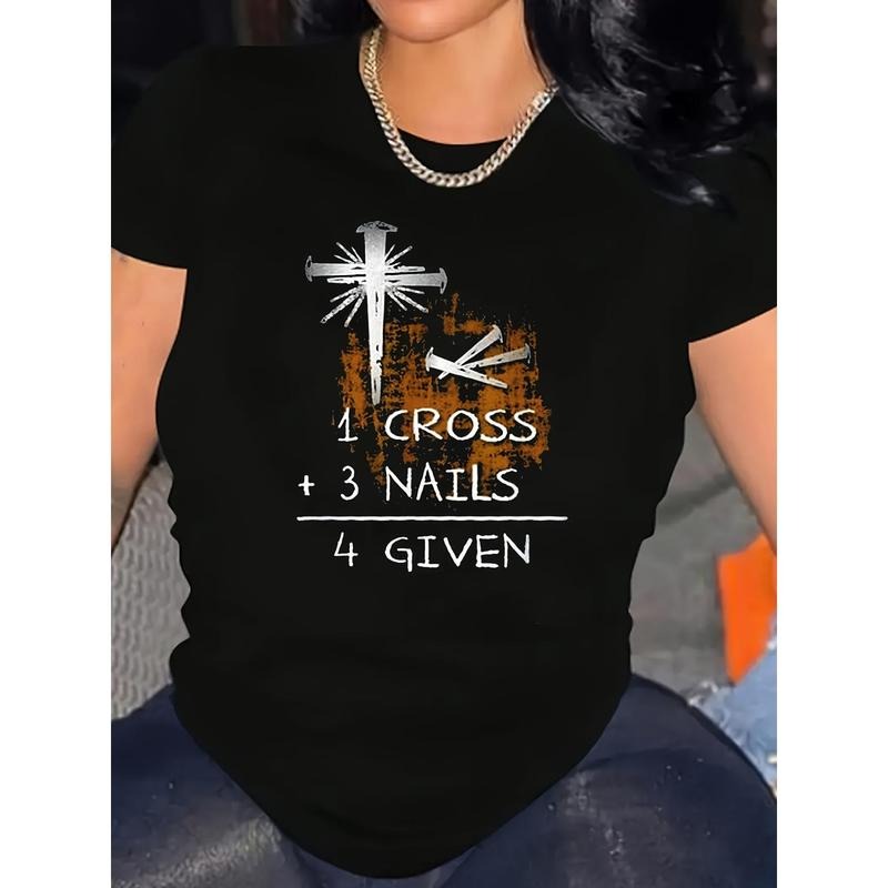 Printed Round Neck Women T-shirt, Swoosh Cross Swoosh Nails WB shield Given Best Jesus Shirt For Men For Women T-Shirt,...