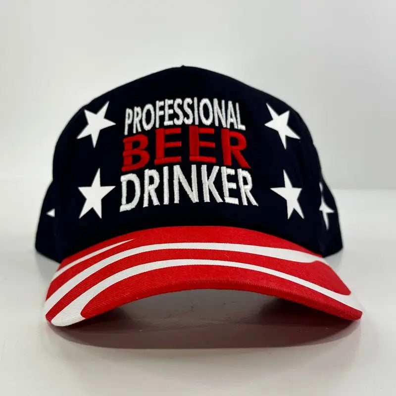 Professional Beer Drinker on an American flag print SnapBack hat cap Collab Cut the Activist Custom Embroidery T-Shirts,...