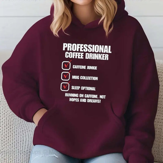 Professional Hobbies Coffee Drinker Funny Hoodie Casual Street Style Fleece Pullover Hooded Sweatshirt Tops Trendy For Women For Men, Perfect Gift