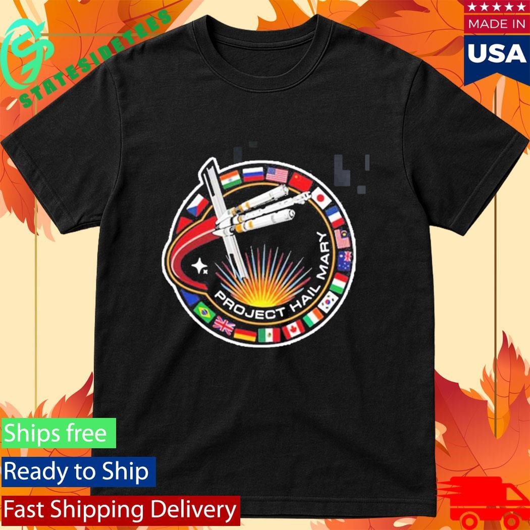 Project Hail Mary Spaceship With Nation Flags Mission Patch T-Shirt