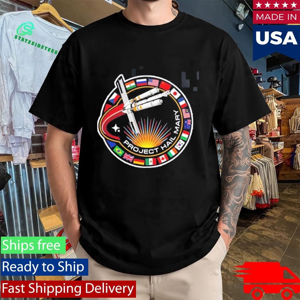 Project Hail Mary Spaceship With Nation Flags Mission Patch T-Shirt