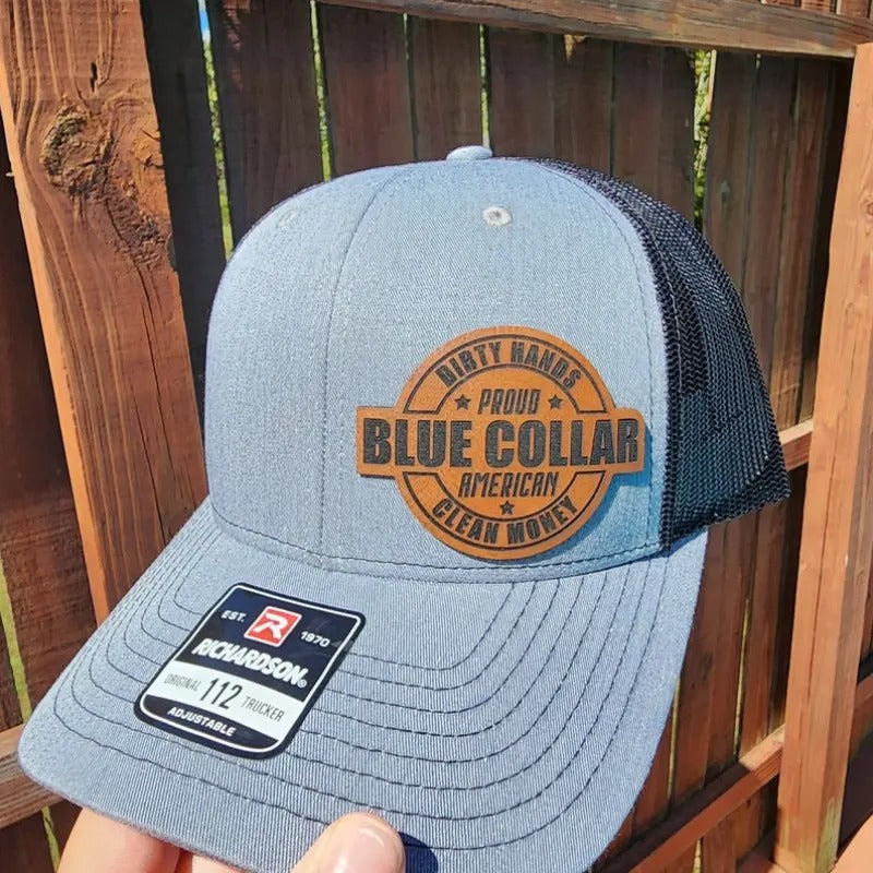 Proud American Blue Collar Richardson 112 Mesh adjustable trucker hat with Leather Patch | Heat activated Hydbond...