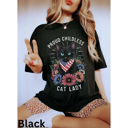 Proud Childless Cat Lady Shirt, Funny Cat Lady Shirt, Black Cat, Feminist Shirt, Miserable Childless Cat Lady, Kamala 2024 Election Shirt