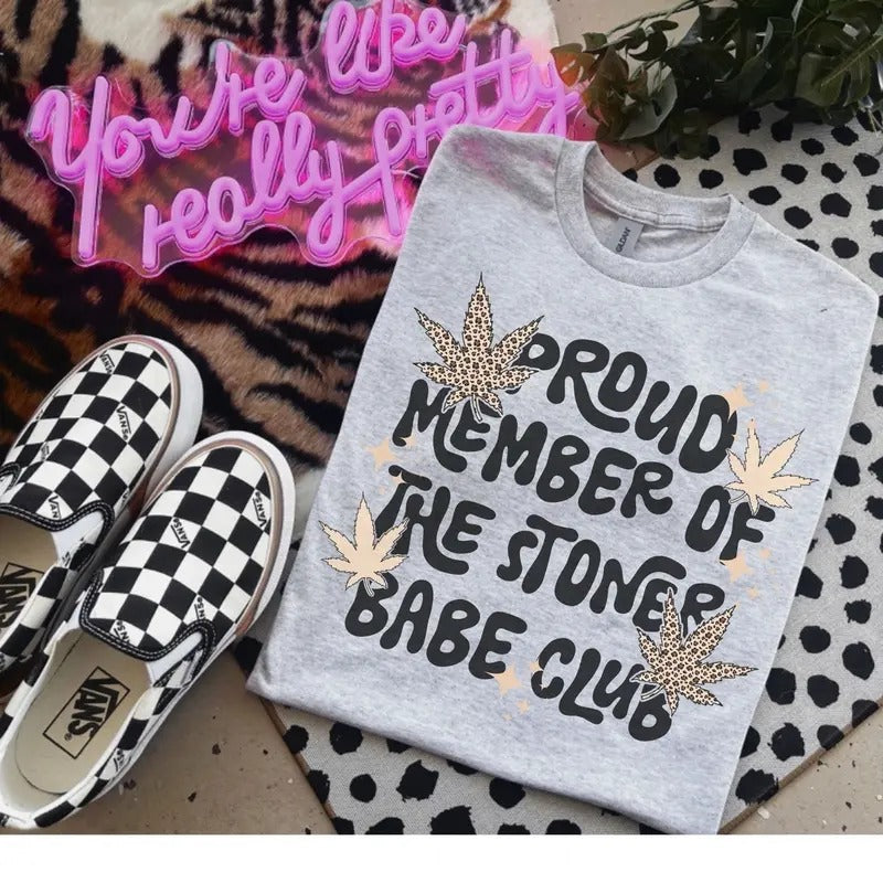 Proud Member Of The Stoner Babe Club - Bleached Shirt - Gildan Hoodie, Sweatshirt | DripVista.com